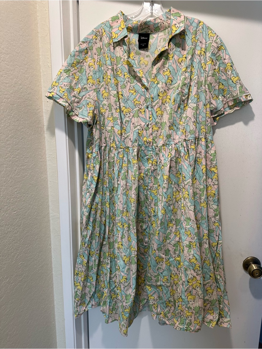 Disney Tinker Bell Collared Short Sleeve Dress - Mint, Pink & Yellow